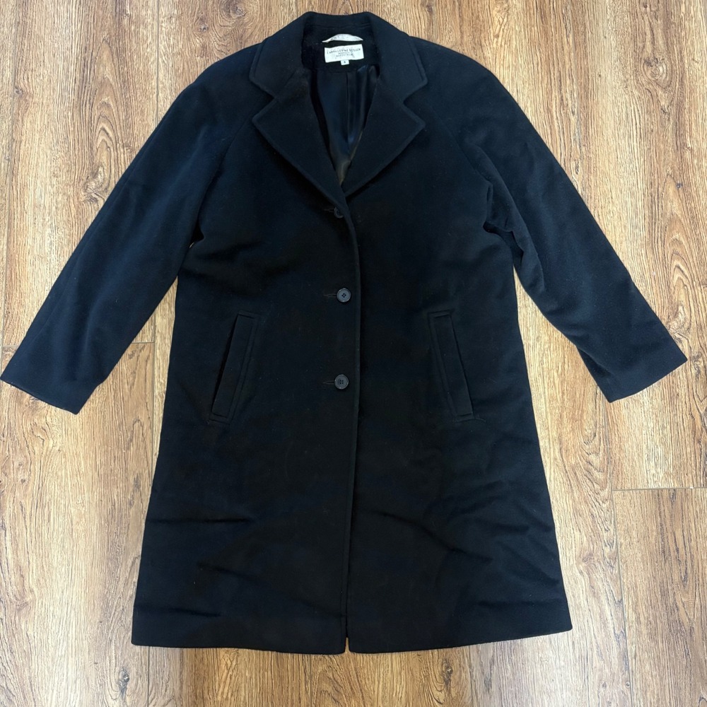 VTG Larry Levine Cashmere Wool Blend Coat Womens Size 6 Black Chic Old Money 90s